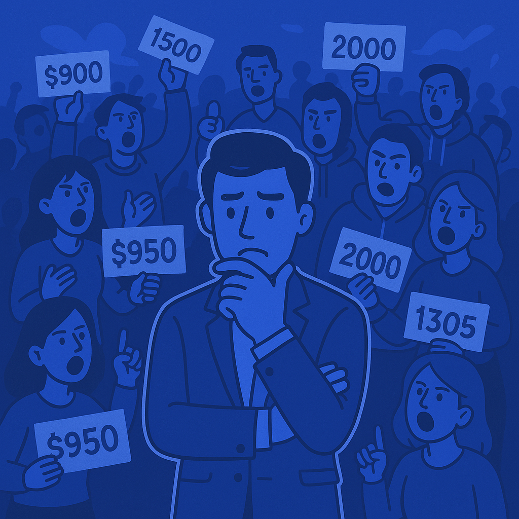 Illustration of a man indecisive trying to buy crypto in a normal exchange